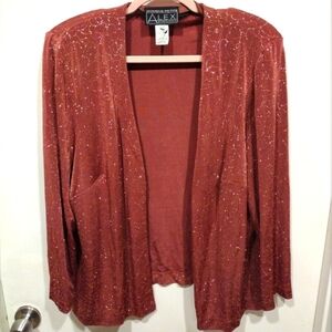 Alex Evenings Women's Rose Floral Sparkle Stretchy Cardigan Jacket Sz 18W Petite